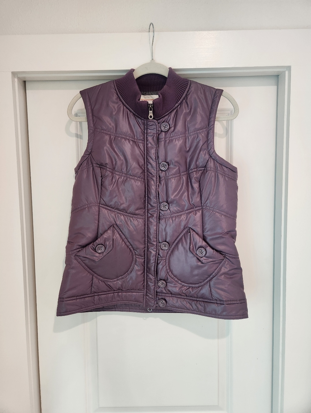 Aventura Purple Quilted Puffer Vest Double Zipper With Buttons